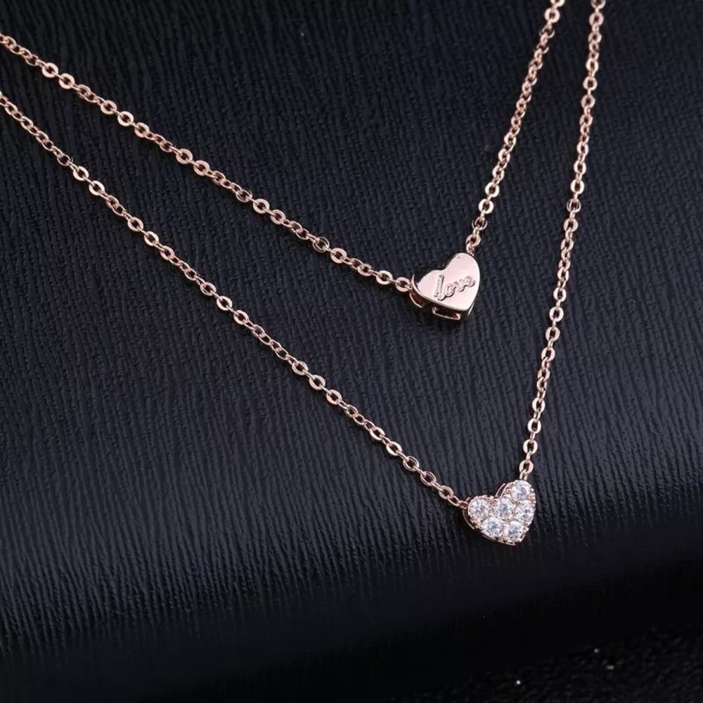 Love Double Layer Crystal Heart Necklace